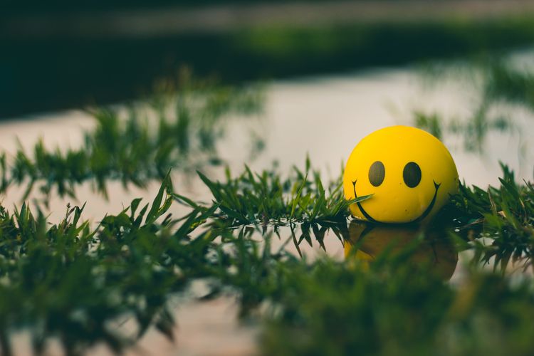 Smiley face ball submerged in water